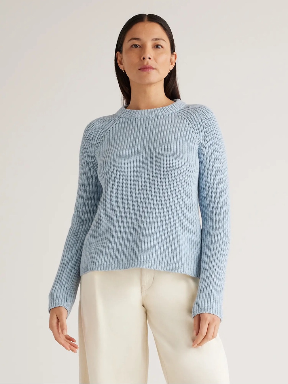 Quince Women’s Fisherman Crew Sweater Sky Blue 100% Merino Wool